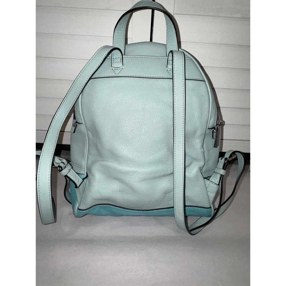 Michael Kors Rhea Zip Backpack Women Blue Pebbled Leather Colorblock Medium - Picture 3 of 10